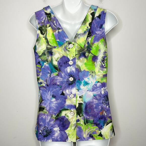 SARA CAMPBELL Floral Peonies Top Women 2 Bloomcore Quiet Luxury Spring Old Money - Picture 3 of 7